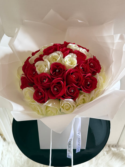 50 Red & Cream Eternal Roses