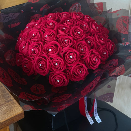 50 Red Eternal Roses - Kiss Print Wrap
