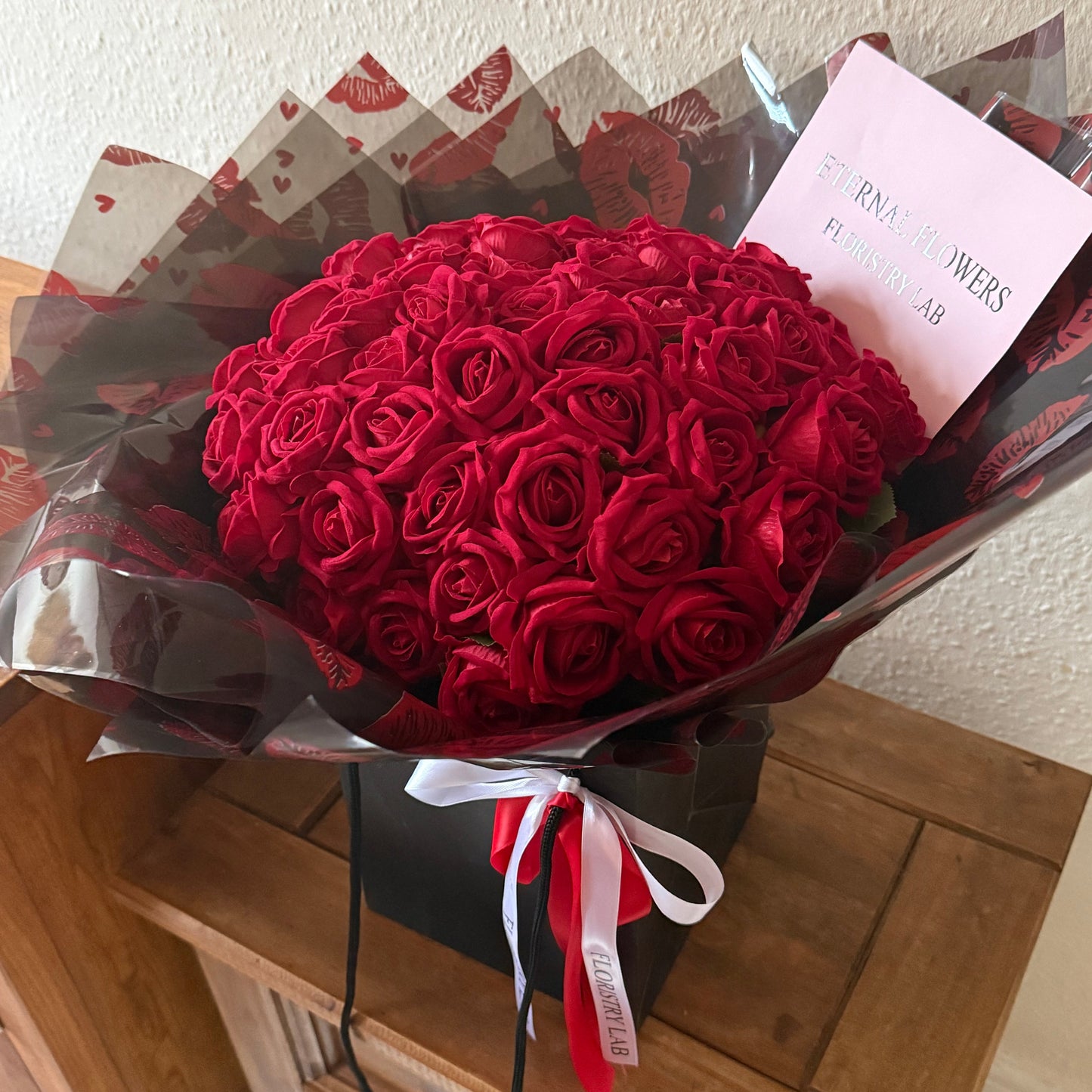 50 Red Eternal Roses - Kiss Print Wrap