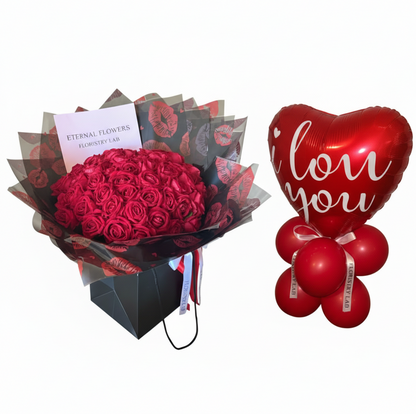 50 Red Eternal Roses I Love You Balloon Bundle