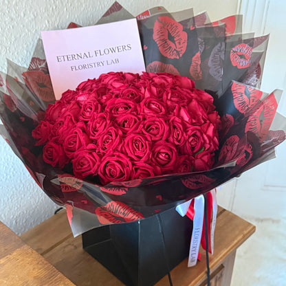 50 Red Eternal Roses - Kiss Print Wrap