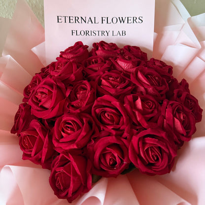 24 Red Eternal Roses - Pink Wrap
