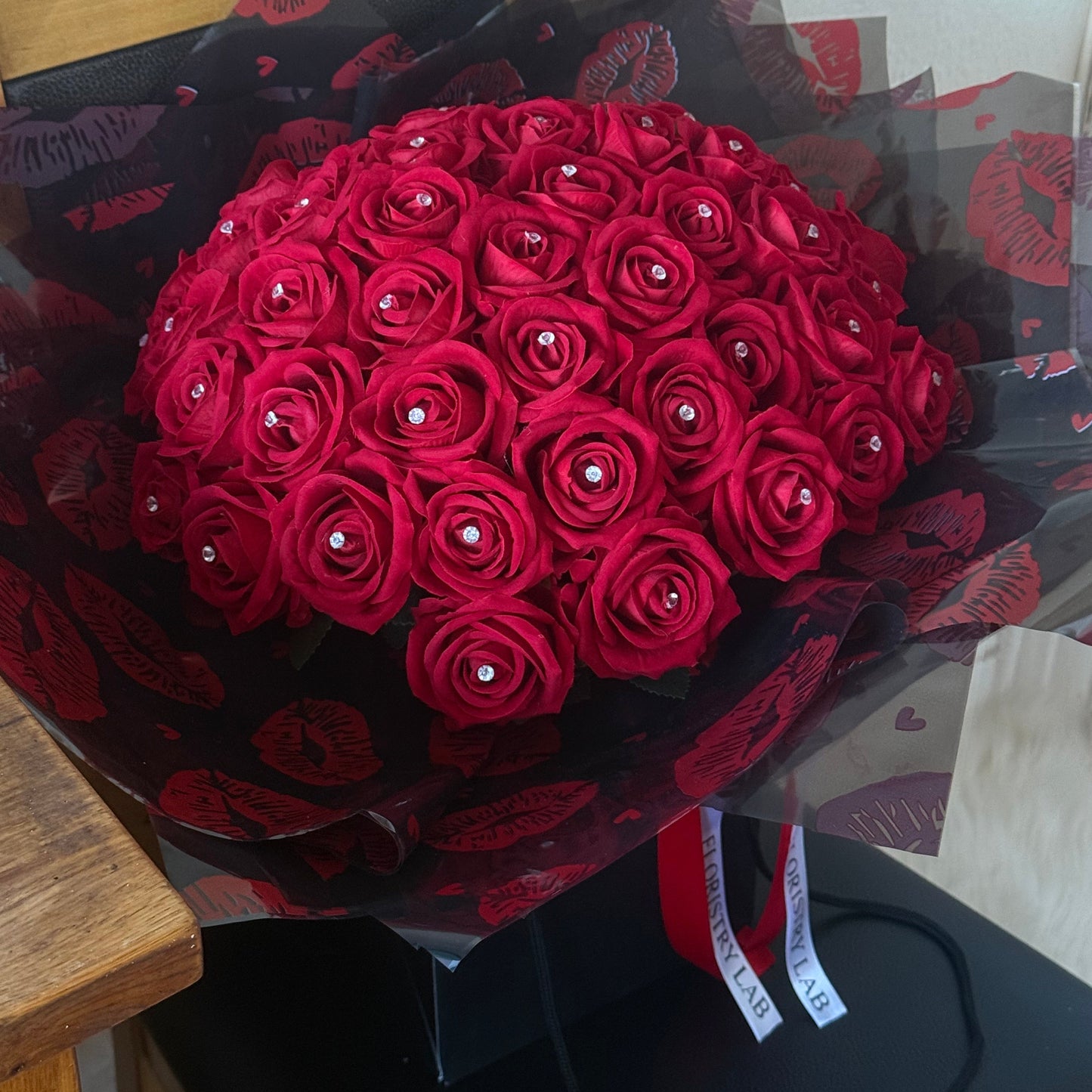 50 Red Eternal Roses - Kiss Print Wrap