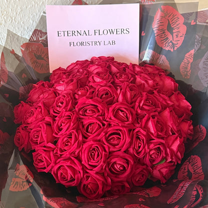 50 Red Eternal Roses - Kiss Print Wrap