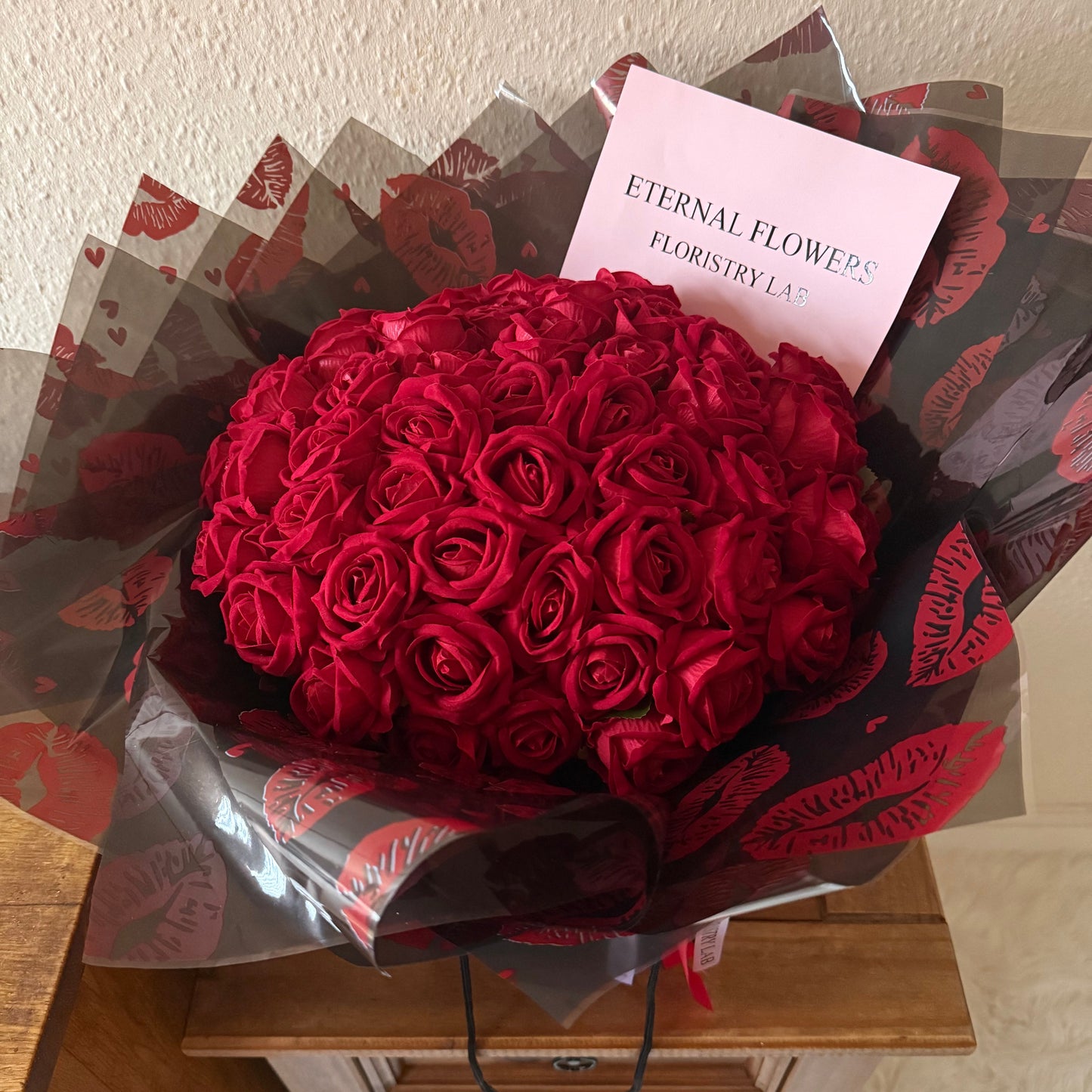 50 Red Eternal Roses - Kiss Print Wrap