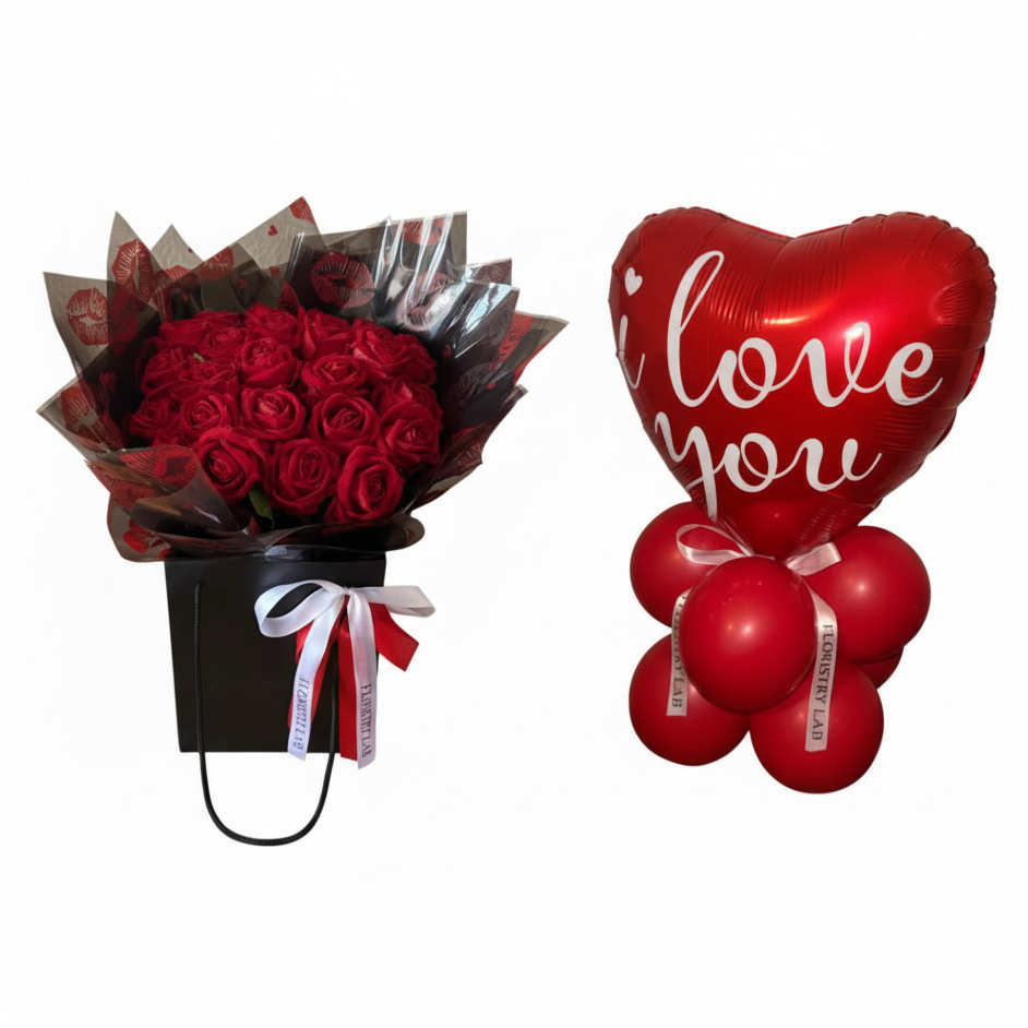 24 Red Eternal Roses I Love You Balloon Bundle
