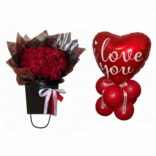 24 Red Eternal Roses I Love You Balloon Bundle