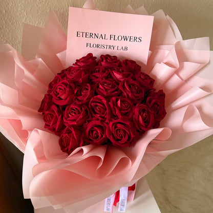 24 Red Eternal Roses - Pink Wrap