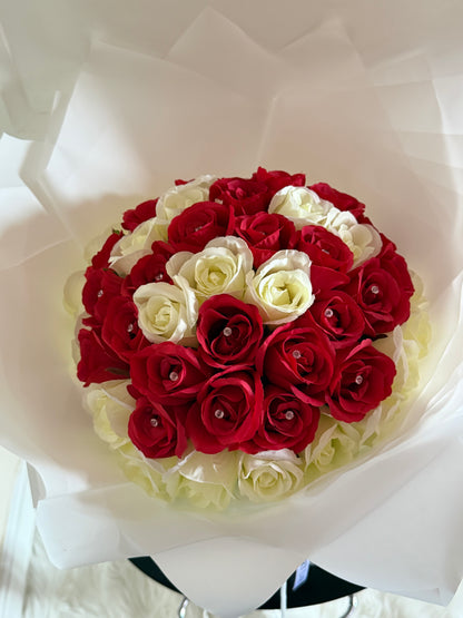 50 Red & Cream Eternal Roses