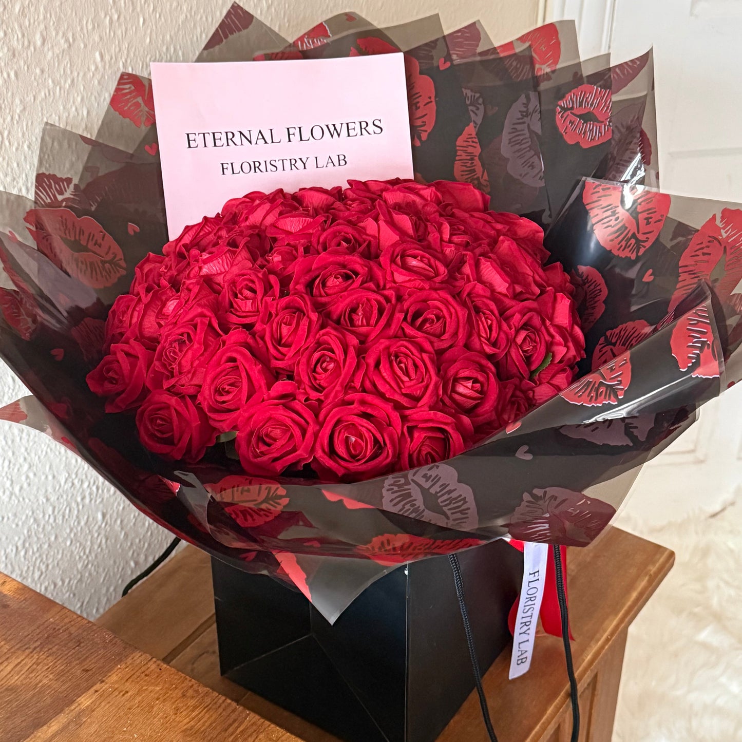 50 Red Eternal Roses - Kiss Print Wrap