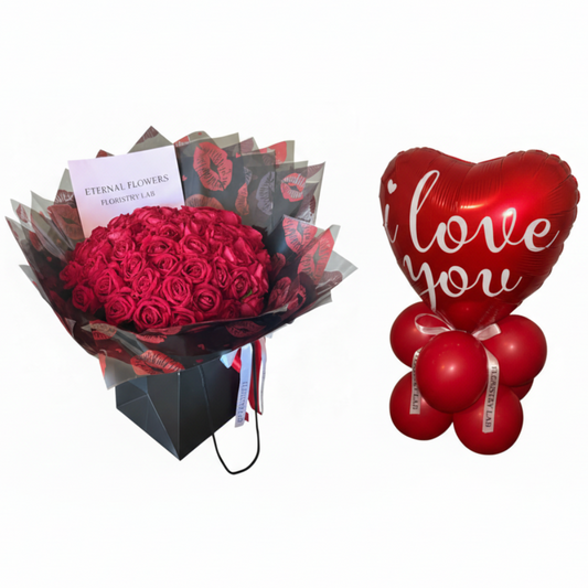 50 Red Eternal Roses I Love You Balloon Bundle